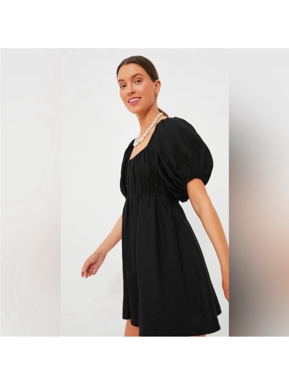 Tuckernuck Pomander Place Black Puff Sleeve Babydoll Mini Dress Size Small NWT